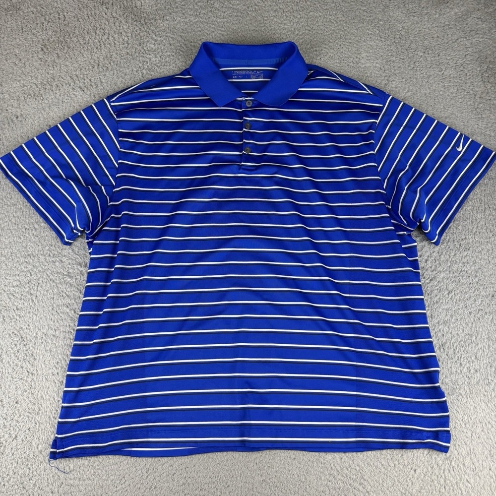 Nike Shirt Mens XXL Blue Performance Golf Polo Striped DriFit Preppy Relaxed Fit